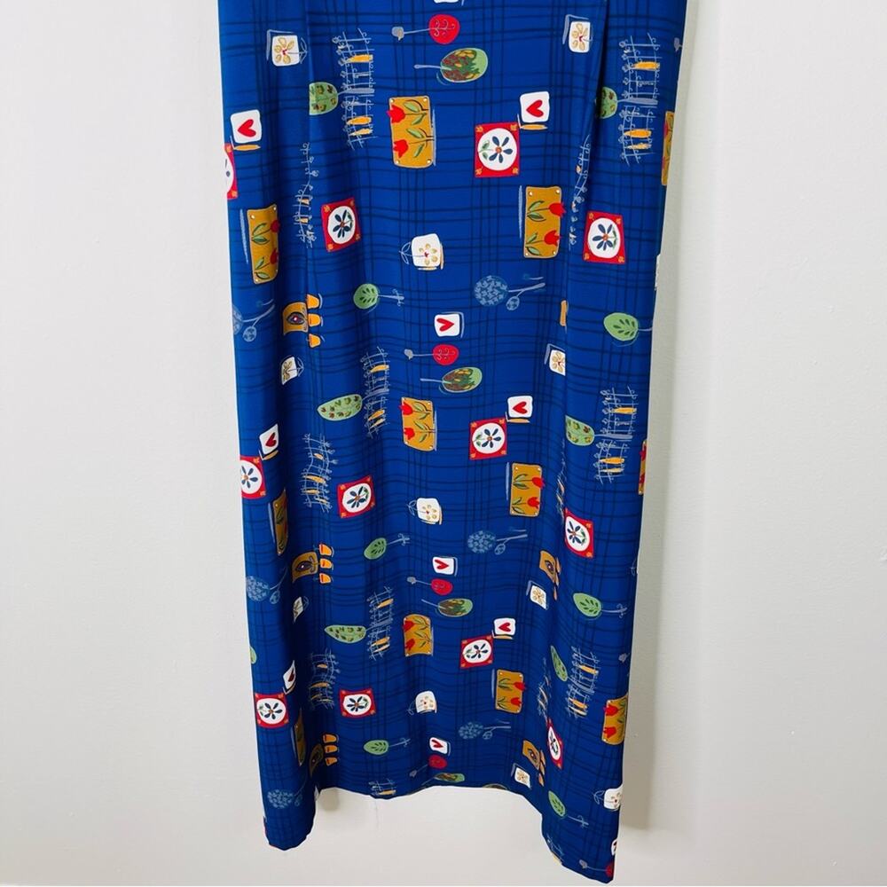 Vintage blue red novelty garden floral cottagecore maxi dress XL - Picture 3 of 6